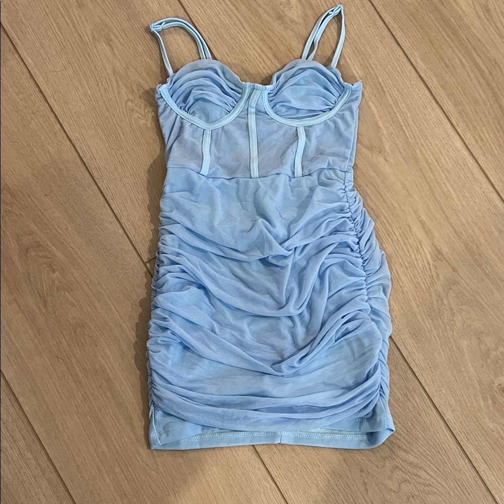 SHEIN Light Blue Ruched Mini Dress
